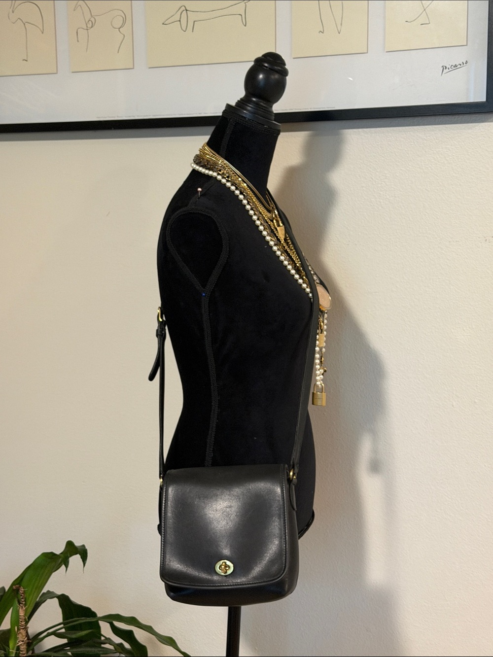 Coach Black Leather Crossbody Bag with Gold Hardware